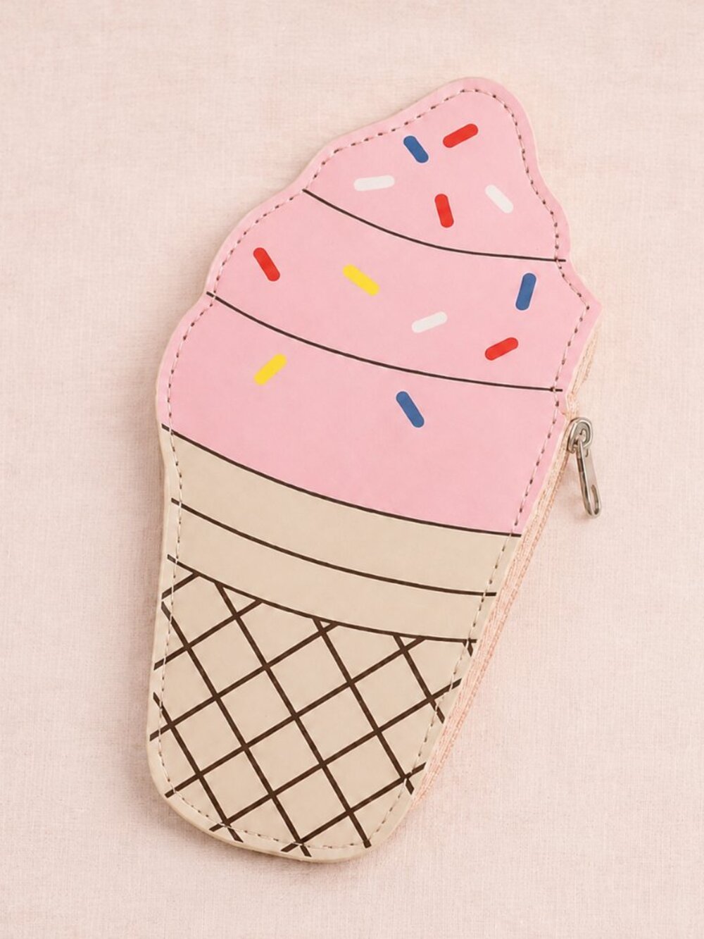 Kawaii Pink Ice Cream Cone Coin Purse Sprinkles PU Leather NWT